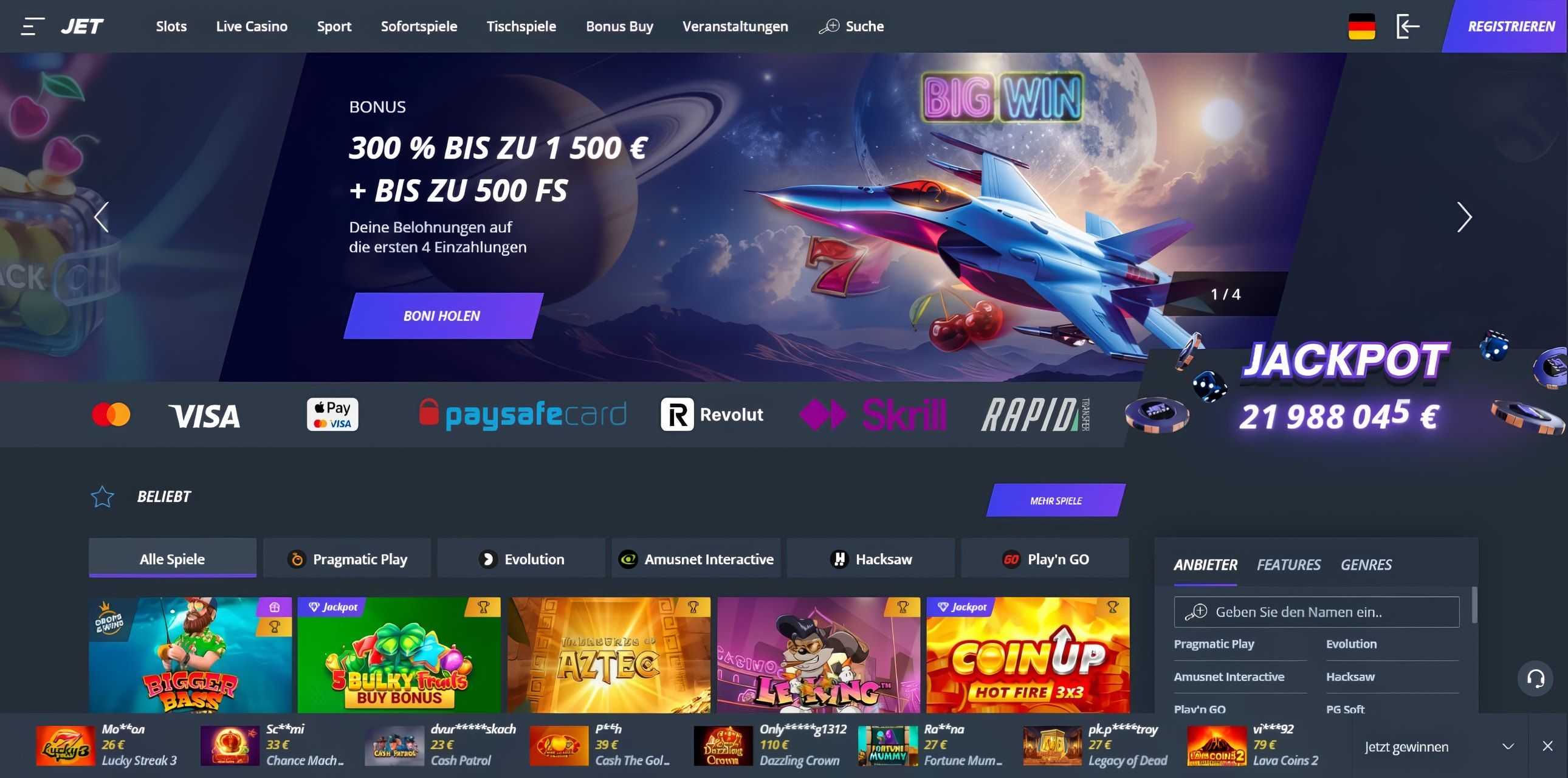 Jet Casino desktop screenshot 1